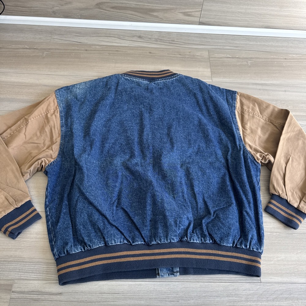 Vintage Dunbrooke Chevron Varsity Bomber Jacket Denim XXL Made In Hong Kong‎ - Picture 7 of 12